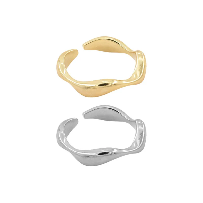 VENTFILLE 925 Sterling Silver Wave Ring – Adjustable Irregular Golden Stackable Band - Image 5