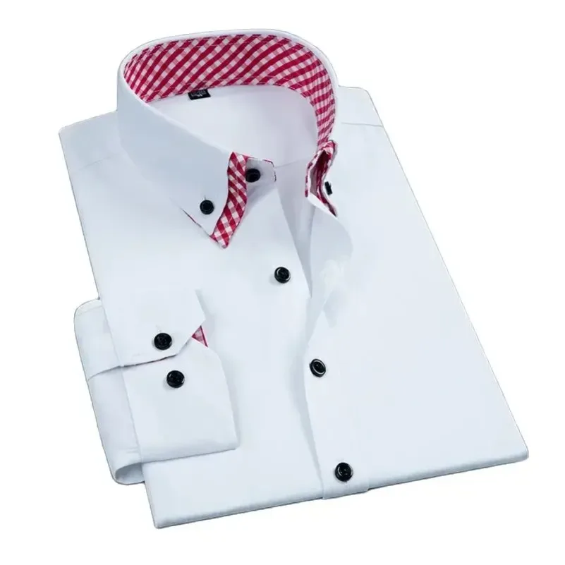 Men's Business Dress Shirt Long Sleeve Non Iron Fashion Double Layer Formal Regular Fit Office Camisa Social Solid Button Shirts - Image 6