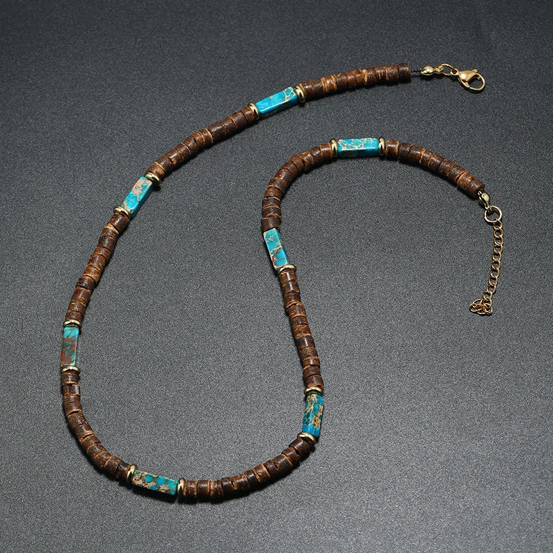 Vintage Bohemian Summer Jewelry Ethnic Style Jewelry Brown Coconut Shell Wood Beads Natural Stone Necklace Men's Jewelry - Image 4