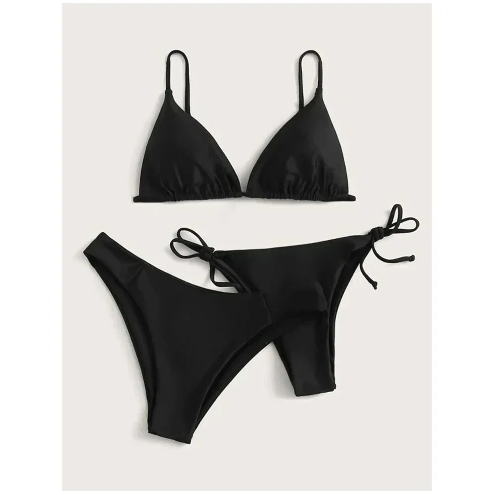 Sexy 3 Pieces Set Swimwear Women Lace Up Micro Bikini Set Female Solid Low Waist Swimsuit Beachwear Bathing Suit - Image 3