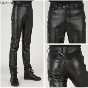 New Men's PU Leather Pants Fashion Slim Leather Trousers Spring Autumn Elastic Motorcycle Pants Waterproof Oil-Proof Male Pants