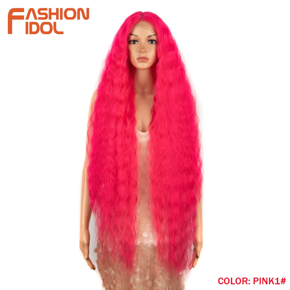 FASHION IDOL Synthetic Lace Wigs 42 Inch Long Cosplay Curly Hair Blonde 613 Pink Colorful Wigs For Woman Synthetic Lace Wig - Image 8