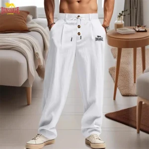 LONSDALE's Men's Casual Breathable Cotton and Linen Pants, Trendy Street Sport Pants, Loose Straight Beach and Outdoor Pants
