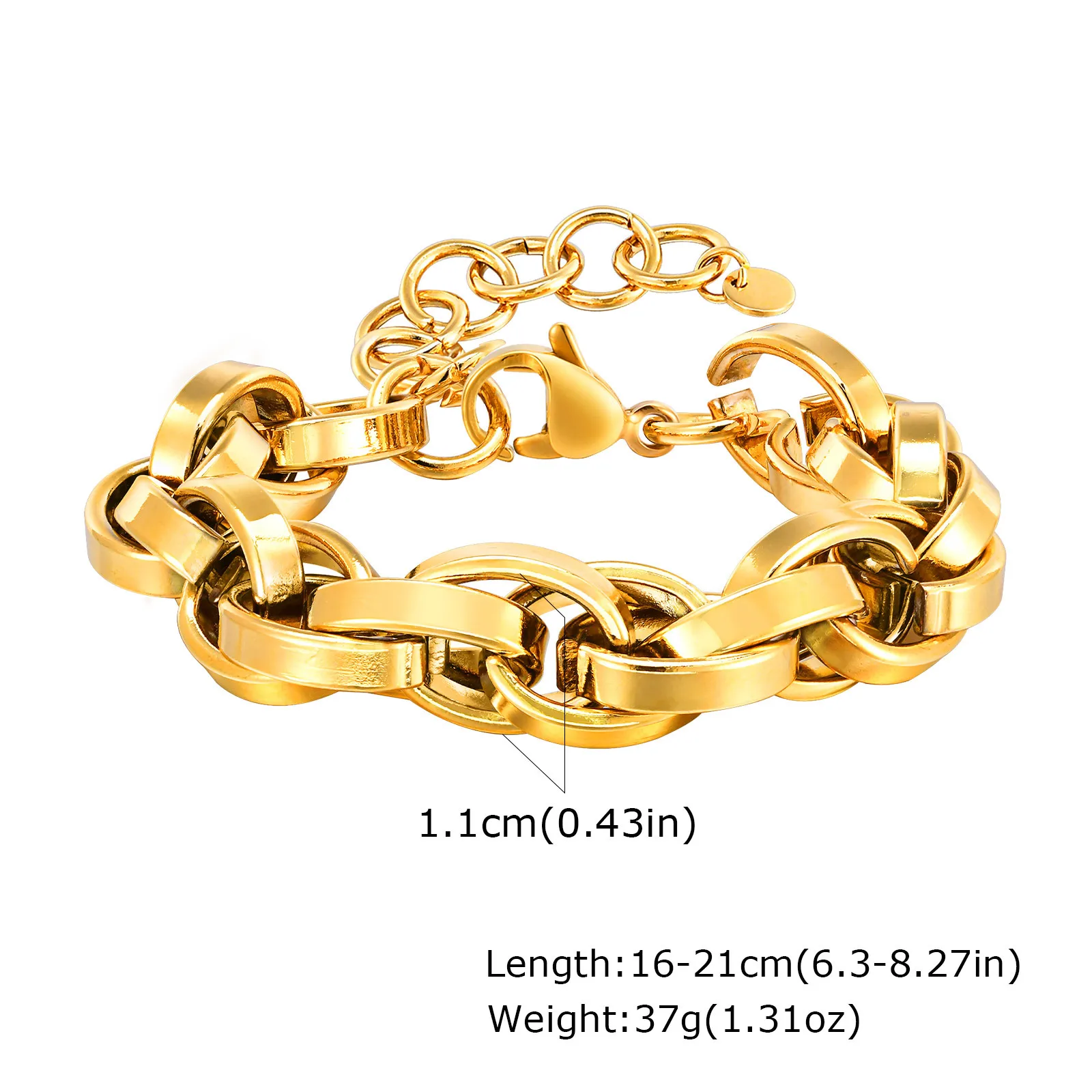 Chunky Stainless Steel Link Chain Bracelet For Woman, Gold Plated Layering Bracelets Wristband Waterproof Jewelry - Image 9