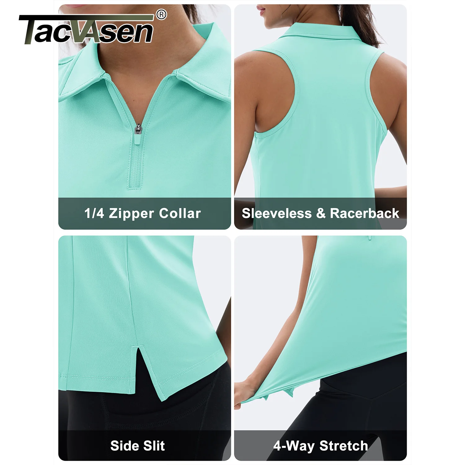 TACVASEN Womens UPF50+ Sleeveless Polo Shirt 1/4 Zip Quick Dry Breathable 4Way Stretch Golf Tank Tops V Neck Slim Fit Activewear - Image 4