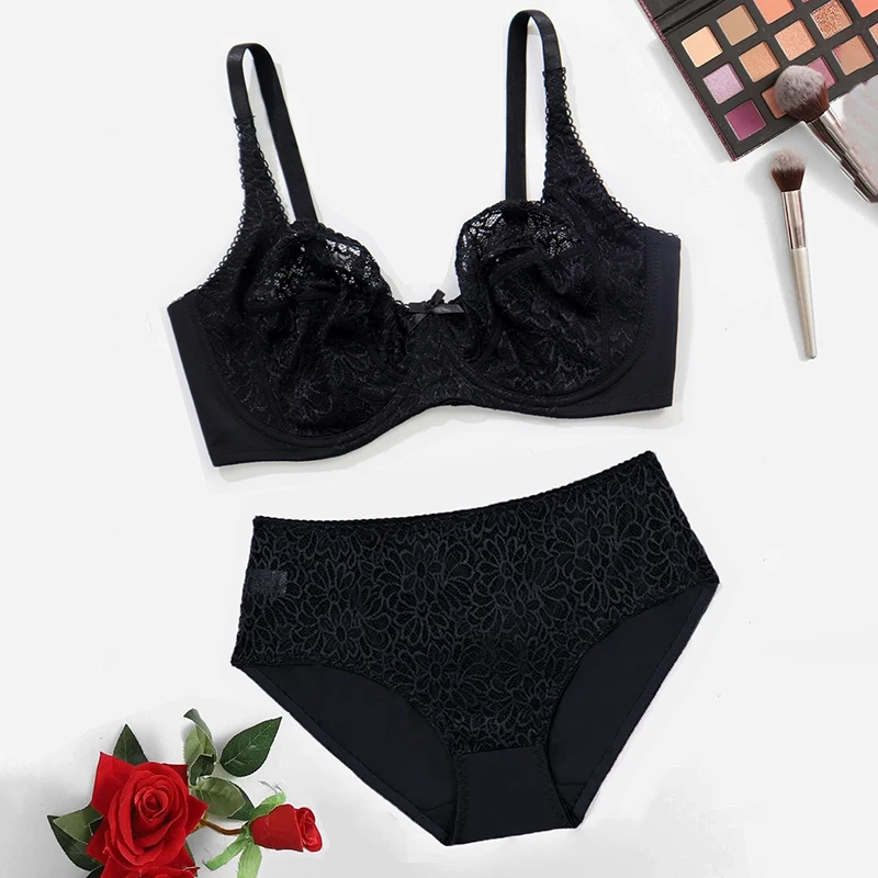 BEAUWEAR Female Big Size Lace Lingerie Set Bra with Wire Unlined Thin Breathable Bra and Panties Set 85C-110E - Image 10