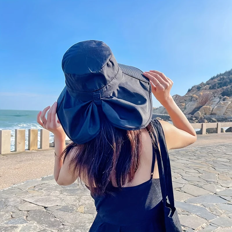 New Summer Ponytail Hat with Large Brim Sun Visor Women's Neck Protection Fisherman's Hat Outdoor Hat - Image 3