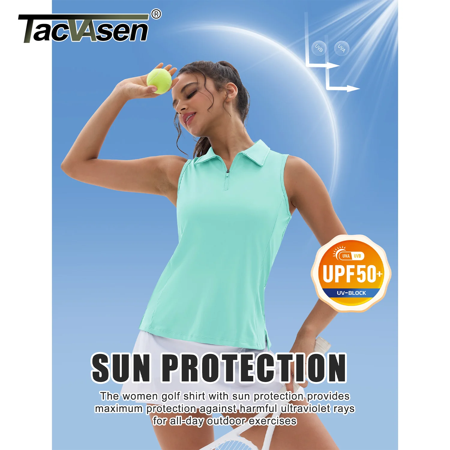 TACVASEN Womens UPF50+ Sleeveless Polo Shirt 1/4 Zip Quick Dry Breathable 4Way Stretch Golf Tank Tops V Neck Slim Fit Activewear - Image 2