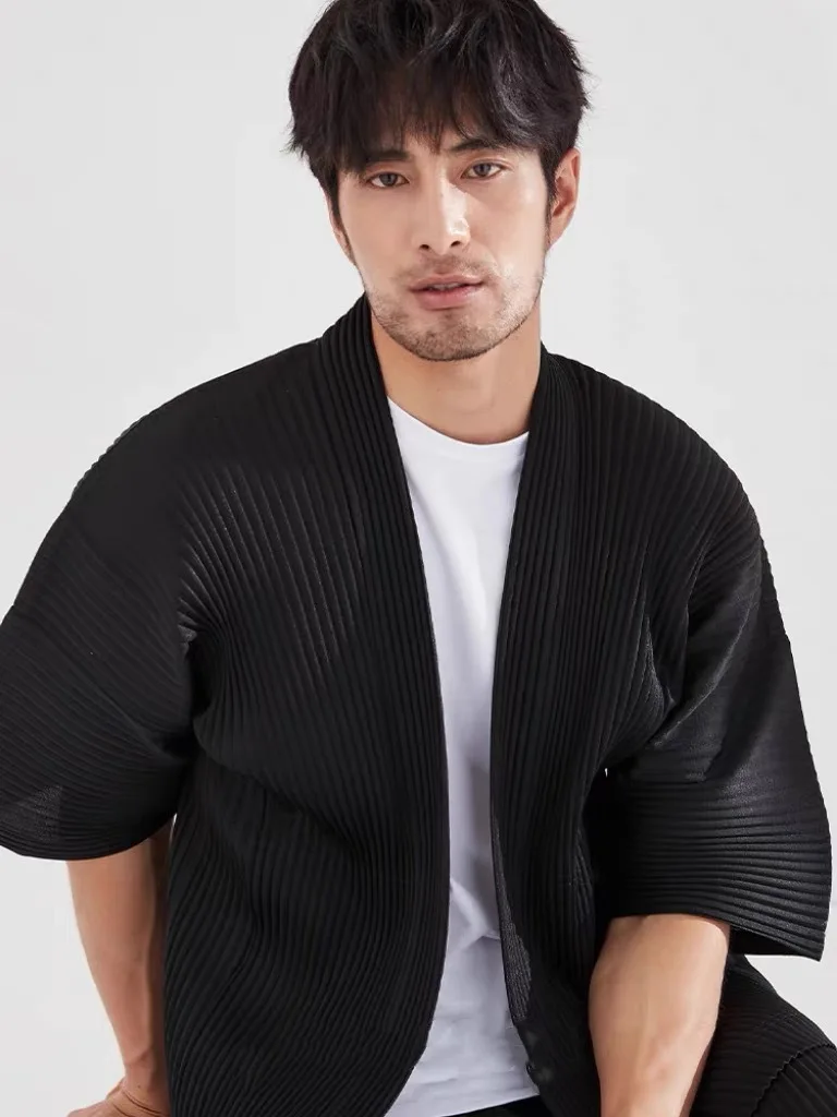 Miyake Pleated Short Sleeve Jacket Plisse Men's Taoist Robe 2026 Spring Autumn New Season Loose Plus Size Fold Coat Personality - Image 7