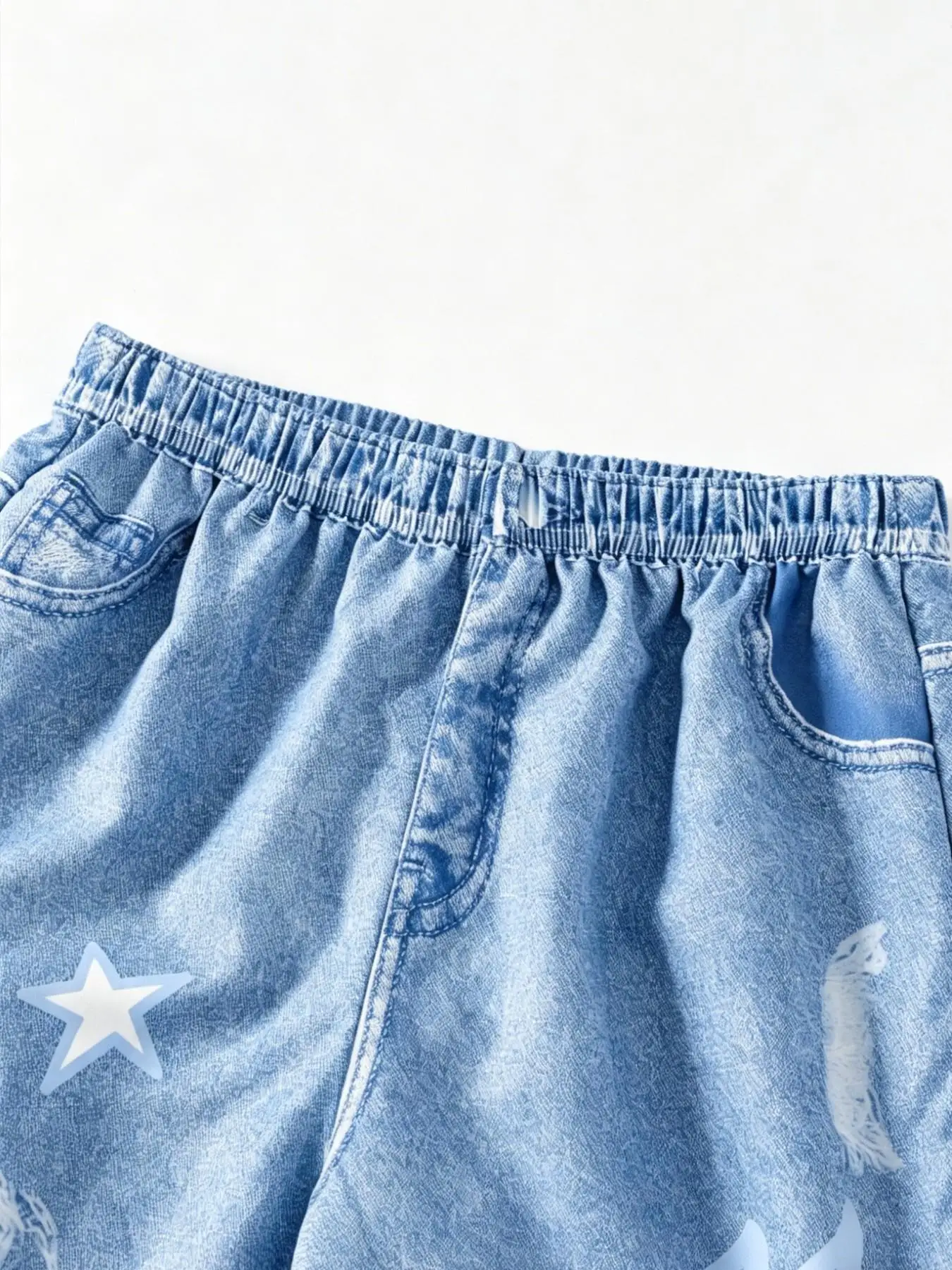 Girls' Summer Casual Pants Y2K Style Digital Print Faux Denim High-Waisted Wide-Leg Loose Graffiti Star Design Long Pants Suitable for Children over 3 Years Old, Versatile Clothing for Home and Outings - Image 5