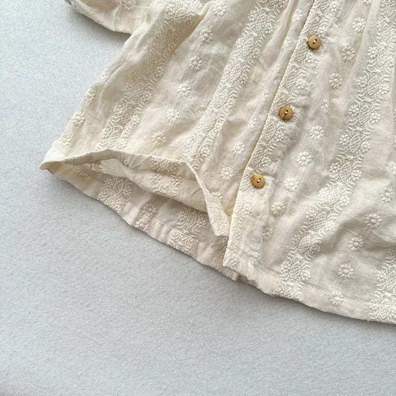2024 New Kid's Baby Summer Blouse Sweet Embroidery Floral Girls Short Sleeve Shirt Base Tops Children's Outdoor Clothes 1-6T - Image 6