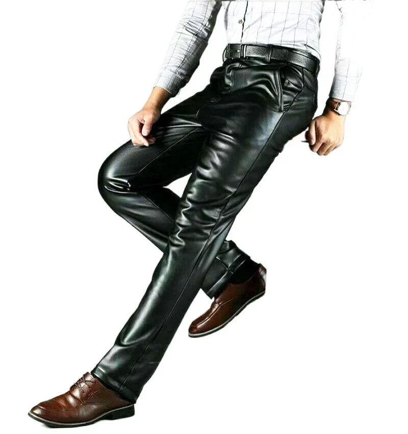 Black leather pants men's fashion casual plus size motorcycle pants trousers men's PU leather jogging pants business - Image 5