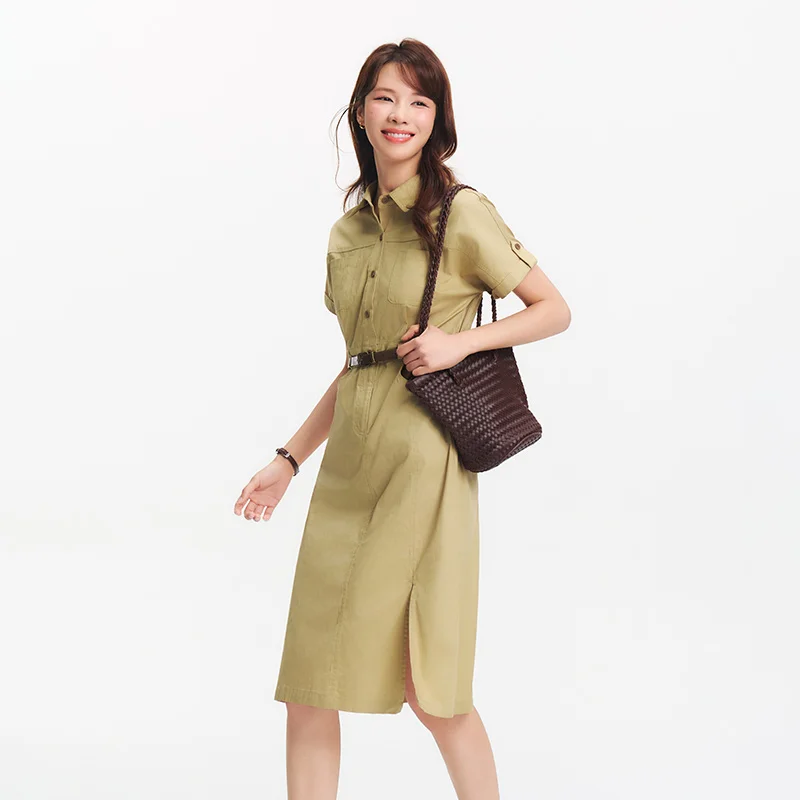 Semir Women Dress Shirt Collar Cotton Slit Midi Belt Slim Vintage Urban Workwear 2026 Summer Fashion Office Top - Image 6