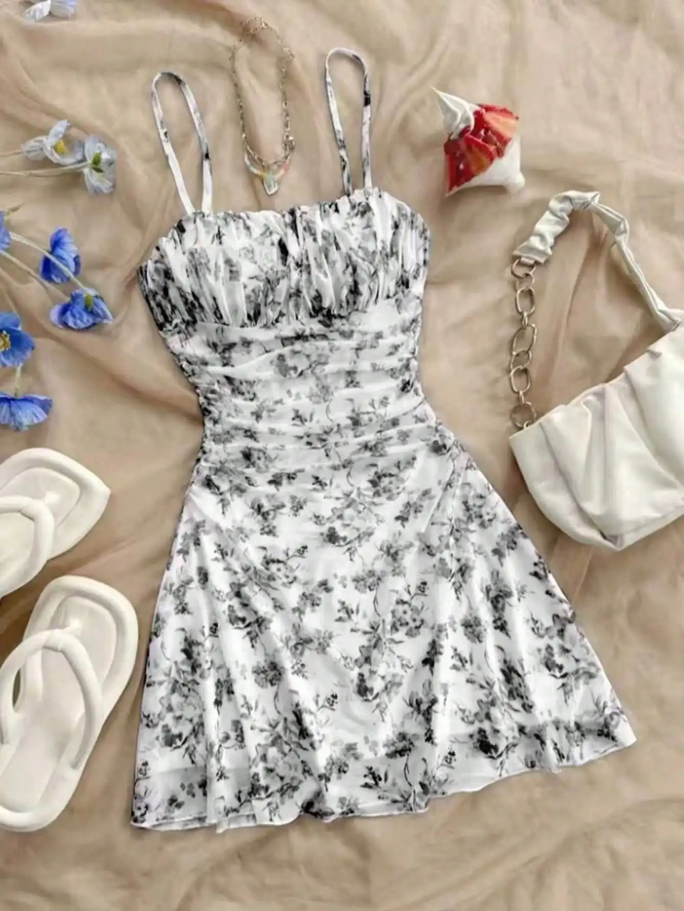 2026 Women's Summer Dress Youth New Flower Printed Hanging Neck Dress Fashionable and Elegant Four Seasons Children's Dress - Image 3