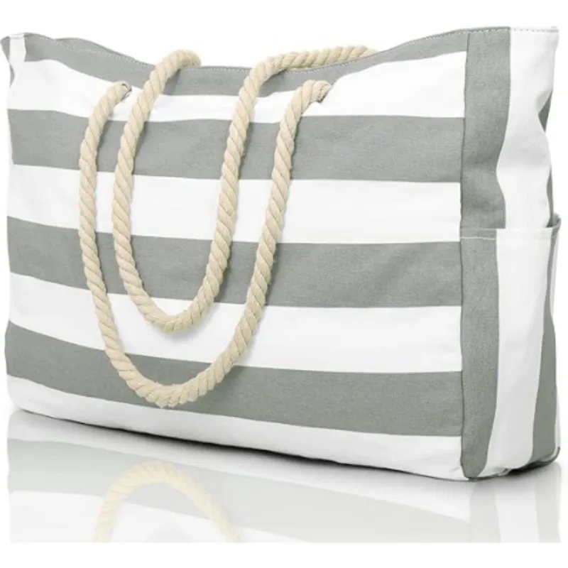 Fashion Striped Beach Tote Bag, Waterproof and Sand-Proof Foldable Beach Bag, Large-Capacity Portable Storage Bag, Shoulder Bag - Image 7