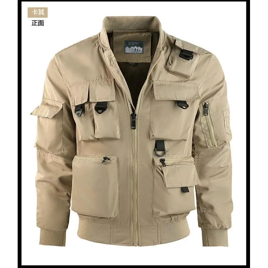 Spring And Autumn Men's Pilot Jacket Baseball Jacket Functional Multi Pocket Thin Wear Resistant Jacket Workwear Printed LOGO - Image 8