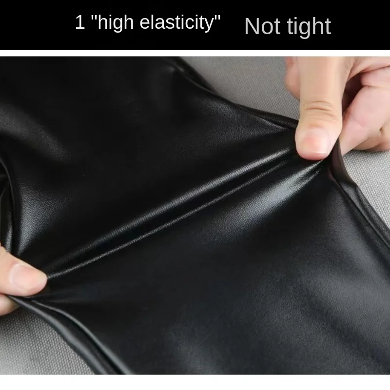 PU Leather Pants for Women Leggings Pencil Pants with Thermal Lining Female High-Waisted Stretchy Slim Fit Autumn Winter Black - Image 6