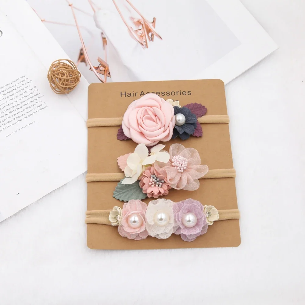 Baby Girl Headband Set Cute Baby Elastic Hair Band Flower Toddler Headbands Headwear Kids Accessories 3pcs/set - Image 2