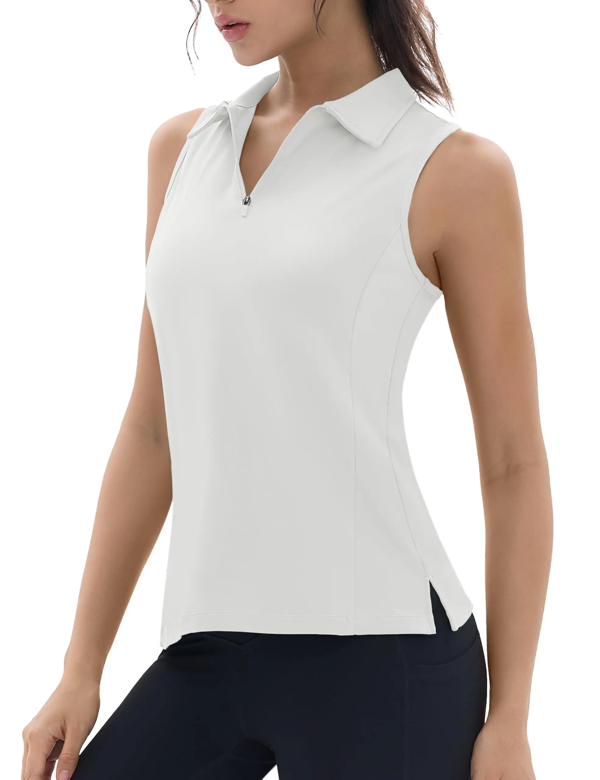 TACVASEN Womens UPF50+ Sleeveless Polo Shirt 1/4 Zip Quick Dry Breathable 4Way Stretch Golf Tank Tops V Neck Slim Fit Activewear - Image 12