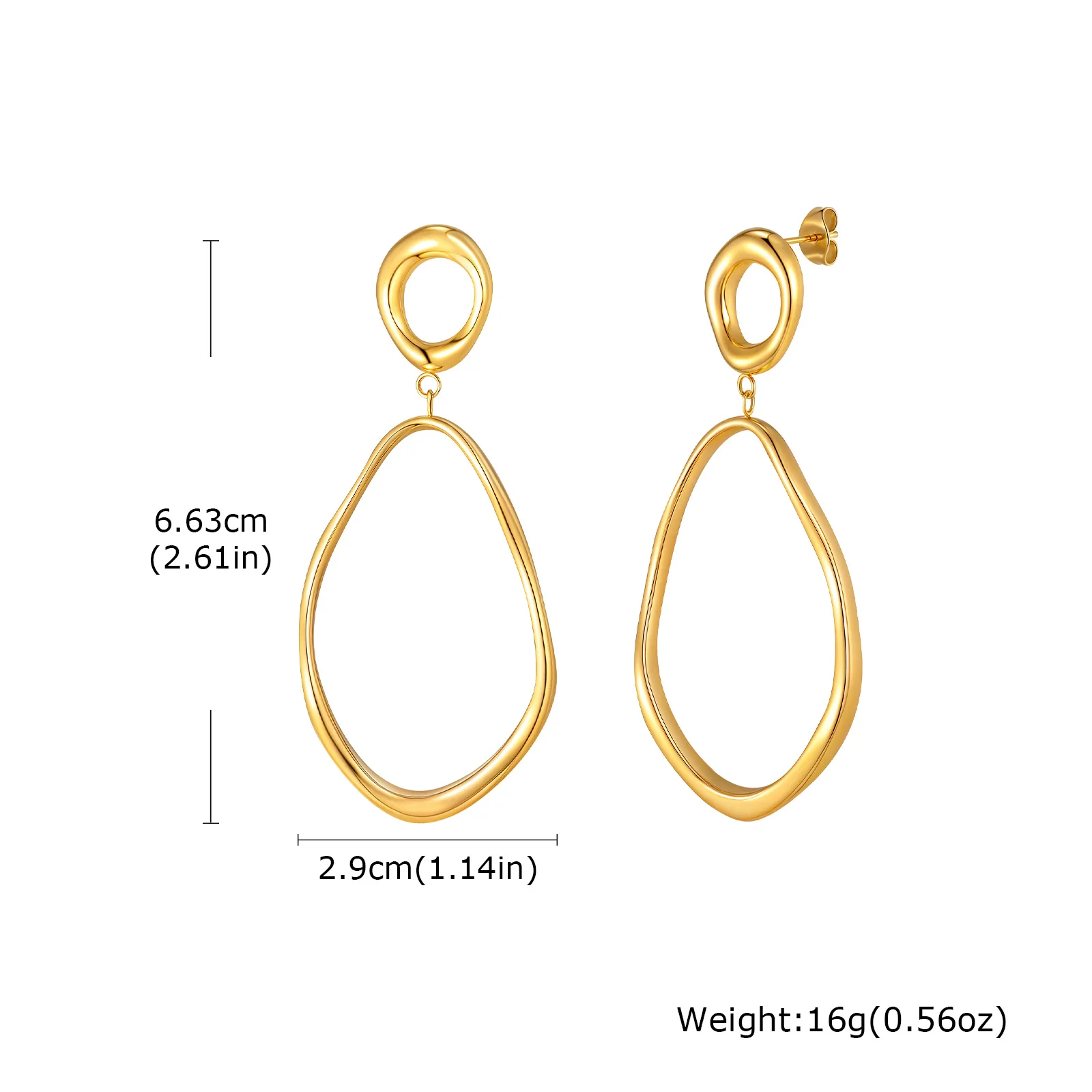 Geometric Irregular Lines Oval Drop Earrings, Minimalist Stainless Steel 18K Gold Plated Earrings,Trendy Party Jewelry for Women - Image 7
