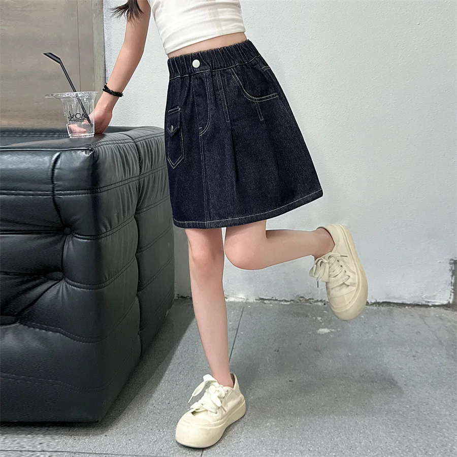 Stylish Kids Children Fashion Vintage Dark Blue Denim Skirt for Teen Girls Trend Street Design Y2K Bottoms 5 6 7 8 9 10 12 14 Y - Image 6