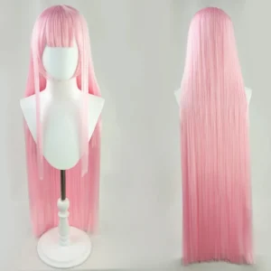 Pink Straight Long Wig Synthetic Hair Flat Bangs Cosplay Anime Party Costume Daily Wear Full Wigs for Women Girls