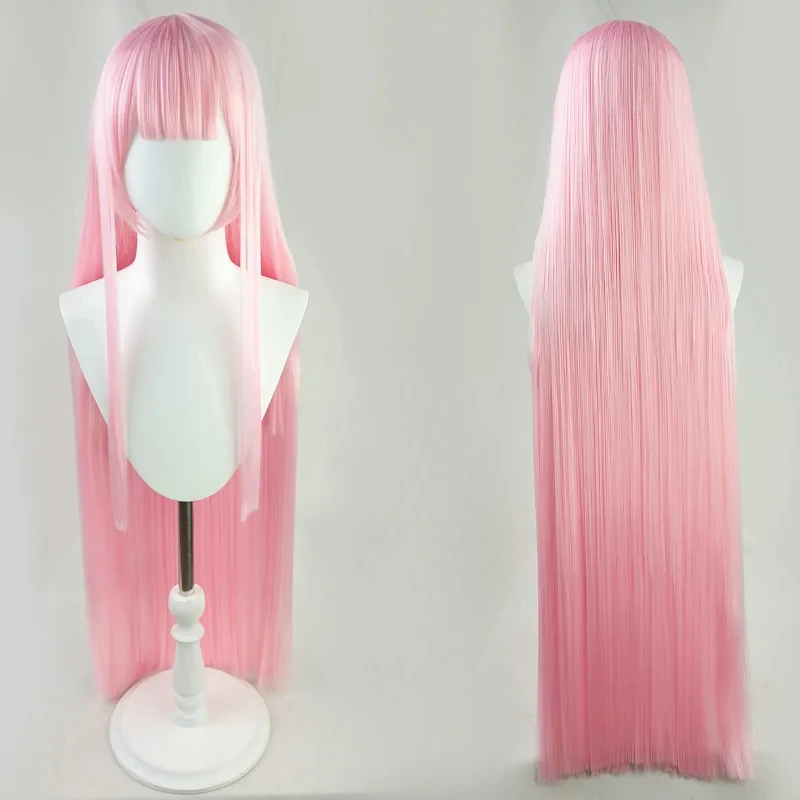 Pink Straight Long Wig Synthetic Hair Flat Bangs Cosplay Anime Party Costume Daily Wear Full Wigs for Women Girls
