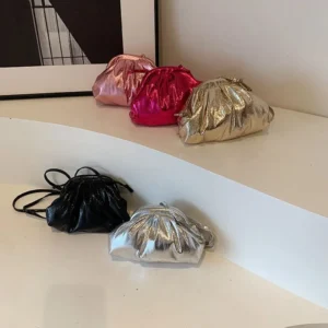Portable Leather Women Dinner Bag Crossbody Bag Solid Color Pleated Shell Bag Lipstick Bag Clutch Bag Cloud Bag Girl