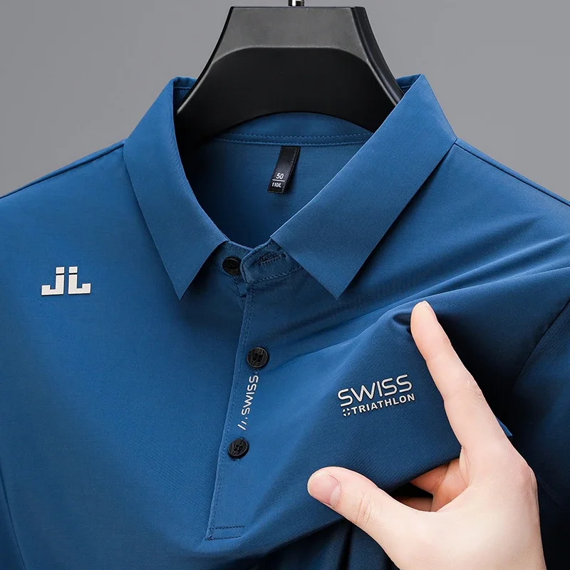 Men’s Business Casual Short-Sleeve Polo Shirt – Solid Color Breathable Fashion Top with Badge - Image 4
