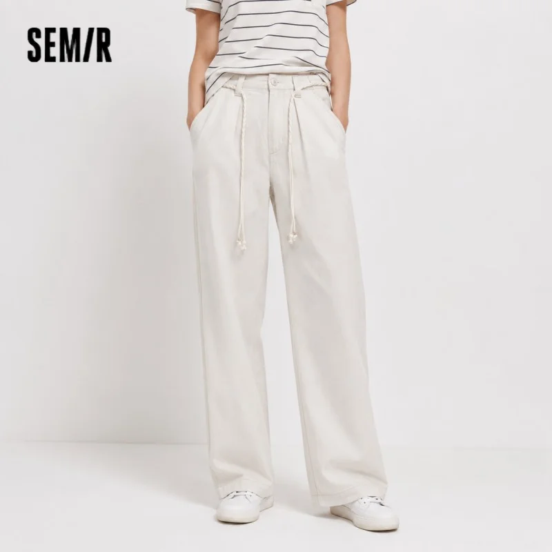 Semir Women Jeans Soft Cool Belted Loose Wide Leg Denim Pants 2026 Summer Casual Daily