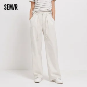 Semir Women Jeans Soft Cool Belted Loose Wide Leg Denim Pants 2026 Summer Casual Daily