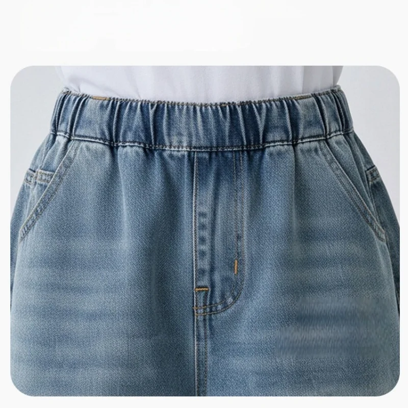 2026 Summer 4-10Y Korean Boys Pants Loose Solid Color Elastic Waist Kids Cowboy Shorts Thin Children Trousers Daily Outfits - Image 4