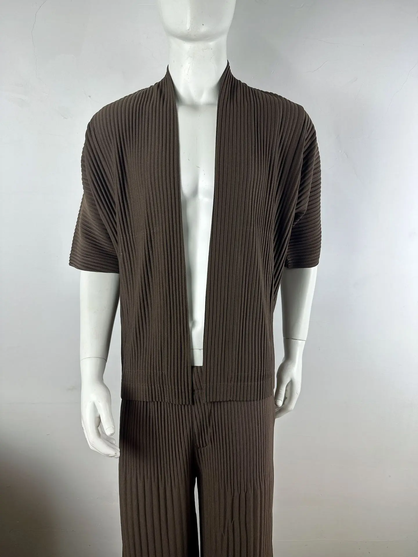 Miyake Pleated Short Sleeve Jacket Plisse Men's Taoist Robe 2026 Spring Autumn New Season Loose Plus Size Fold Coat Personality - Image 10