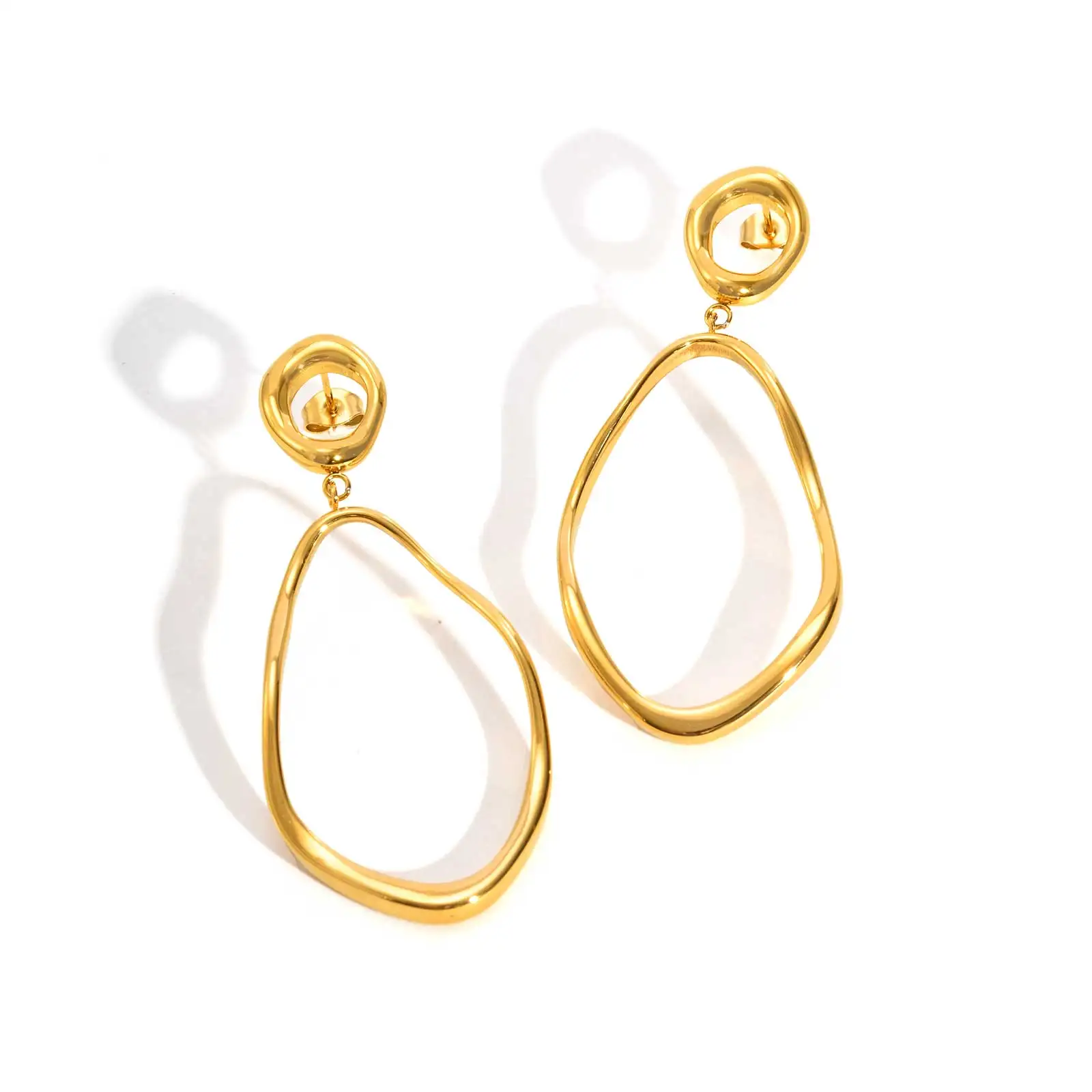 Geometric Irregular Lines Oval Drop Earrings, Minimalist Stainless Steel 18K Gold Plated Earrings,Trendy Party Jewelry for Women - Image 6