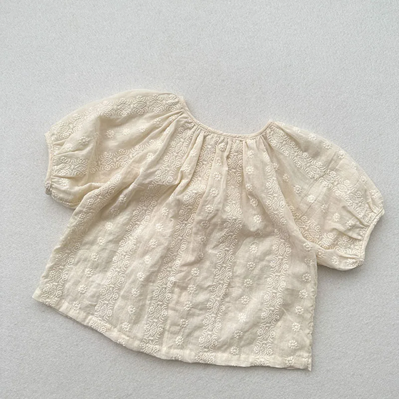 2024 New Kid's Baby Summer Blouse Sweet Embroidery Floral Girls Short Sleeve Shirt Base Tops Children's Outdoor Clothes 1-6T - Image 2