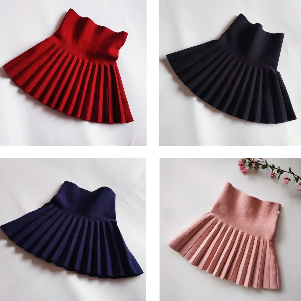Children's Skirts2022 Autumn/Winter Girls' Skirts Children's Knitted Pleated Short Skirts High Waist Pleated Skirts Solid Color
