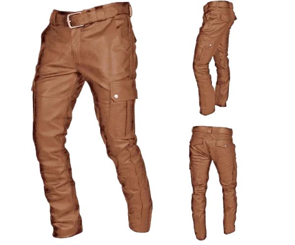 Men's PU Leather Pants with Belt Casual Punk Style Straight Leg Mid Waist Urban Fashion Trousers for Men Streetwear - Image 3