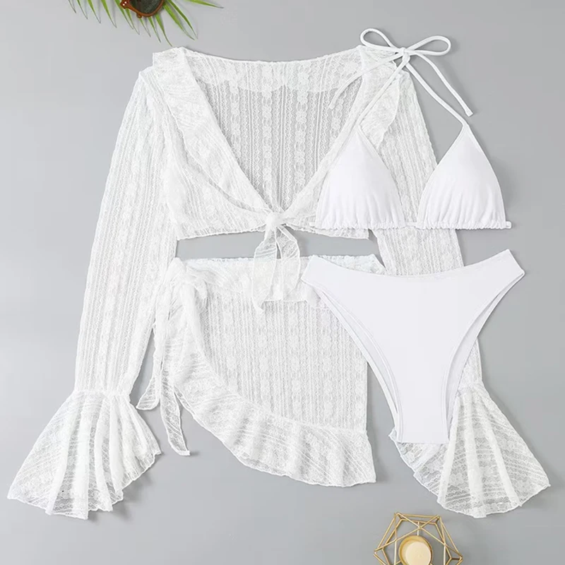 2026 Sexy Four-Piece Women's Swimsuit Set – Long-Sleeve Cover-Up, Brazilian Bikini & Beachwear - Image 12