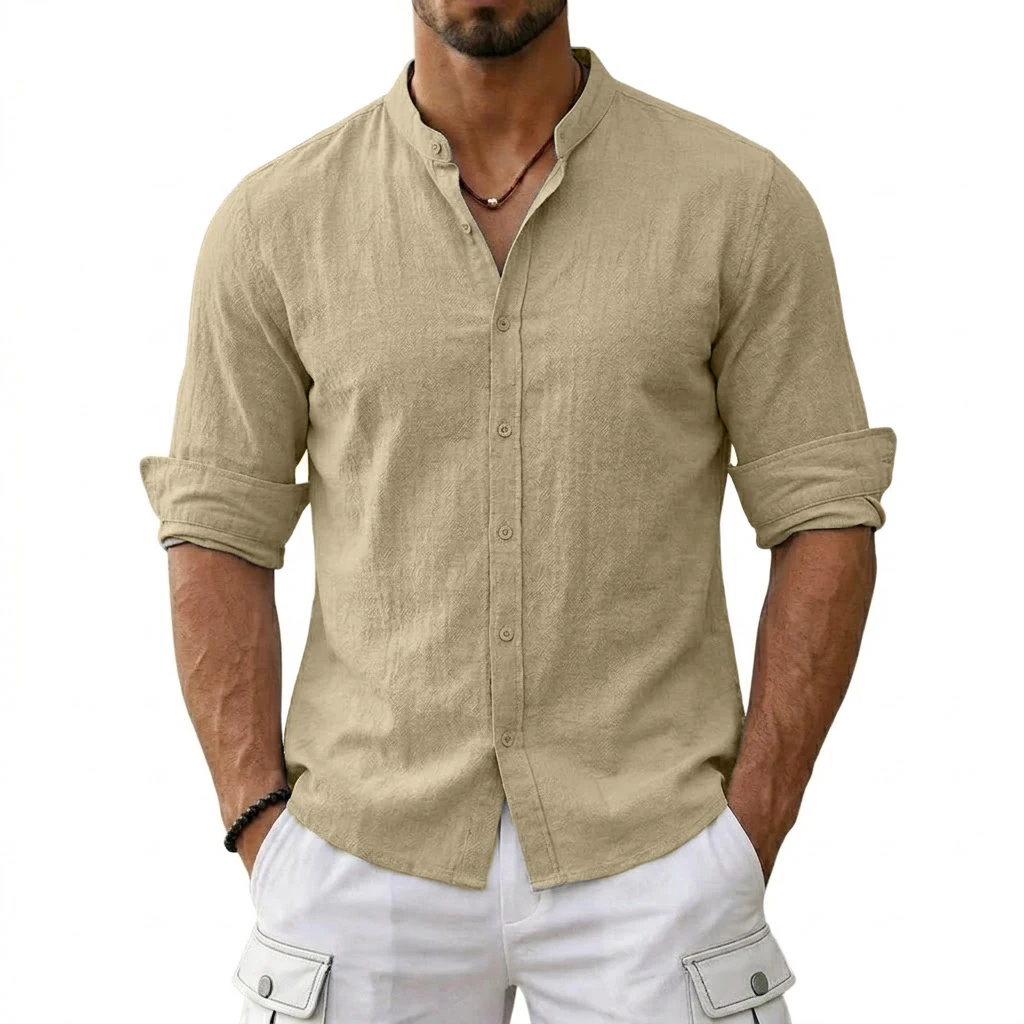 New Men's Cotton Linen Shirts for Men Casual Luxury Hawaiian Shirts Lightweight Long Sleeve Henley Beach Shirts T-Shirts for Men - Image 3