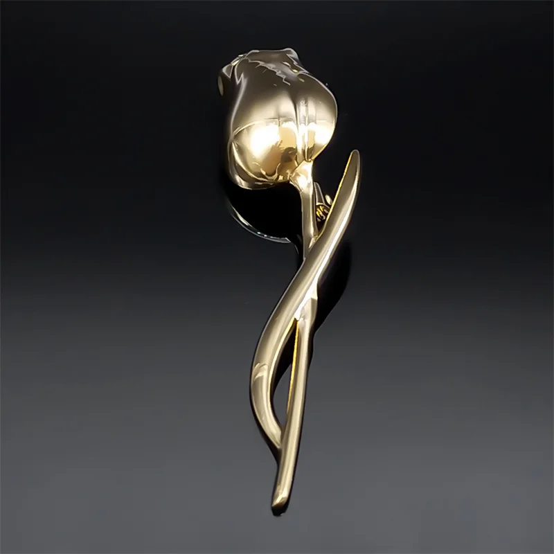 Gold Rose Flower Brooch Pin – Stainless Steel Fashion Lapel Pin for Men & Women - Image 2