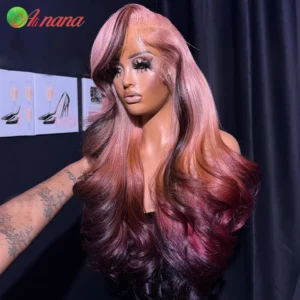 613 Pink Ombre Dark Red Color Body Wave Remy Human Hair Wig Pre-Plucked HD 13x4 Transparent Lace Front Wig For Women 32 Inches
