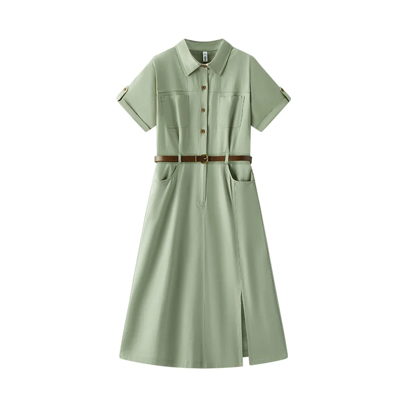 Semir Women Dress Shirt Collar Cotton Slit Midi Belt Slim Vintage Urban Workwear 2026 Summer Fashion Office Top - Image 7