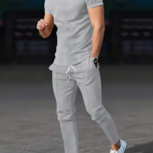 Fashionable and Casual Summer Outdoor Sports Men's Breathable T-Shirt Long Pants Two-Piece Sportswear Set