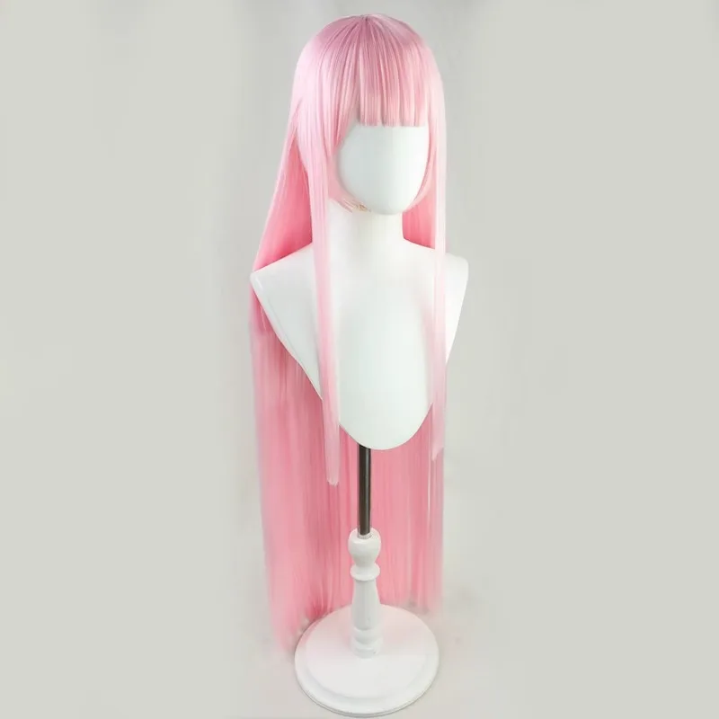 Pink Straight Long Wig Synthetic Hair Flat Bangs Cosplay Anime Party Costume Daily Wear Full Wigs for Women Girls - Image 3