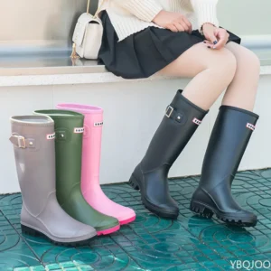 2025 Fashion Women's rain shoes New anti slip high boots Solid color waterproof footwear Round head ladies rubber shoes Mujer