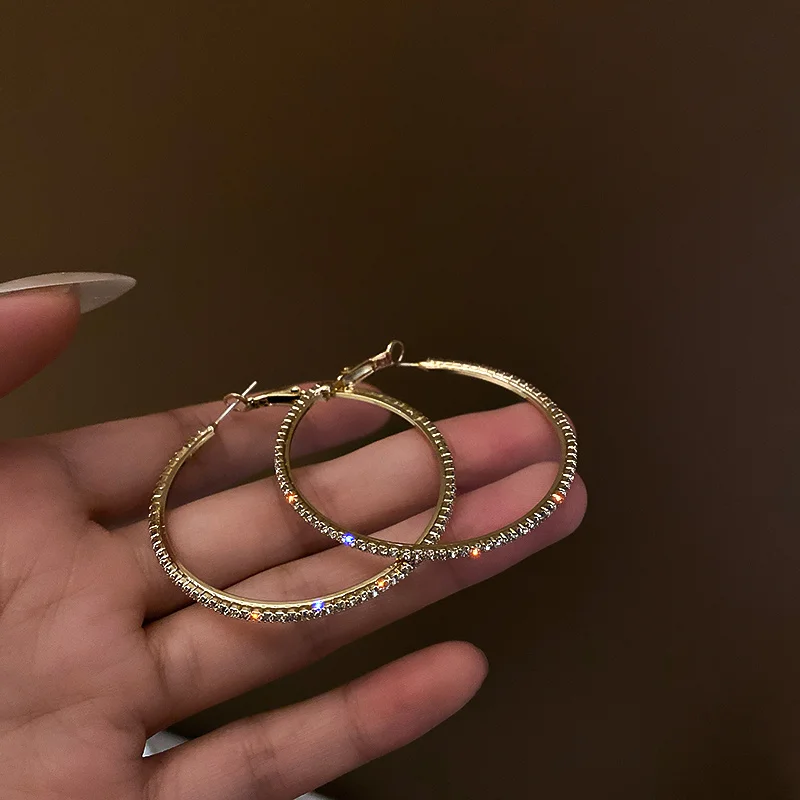Shiny Big Circel Cross Hoop Earrings for Women Exquisite Rhinestones Ear Buckles Earrings High-end Geometric Ear Rings Jewelry - Image 13