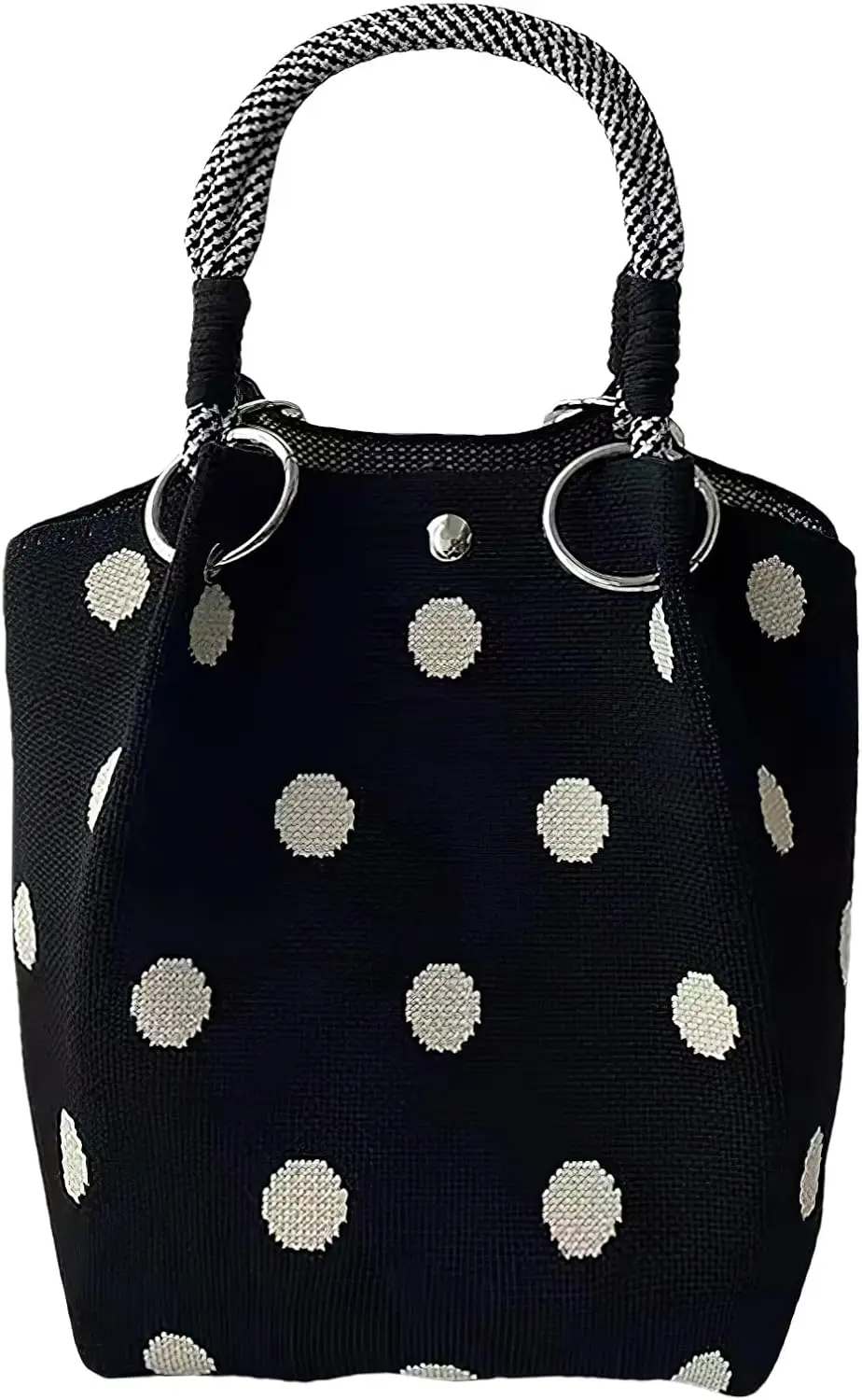 Mini Knitted Bucket Bag Women Small Handbag Geometric Colorblock Wristlet Purse With Detachable Handle - Image 11