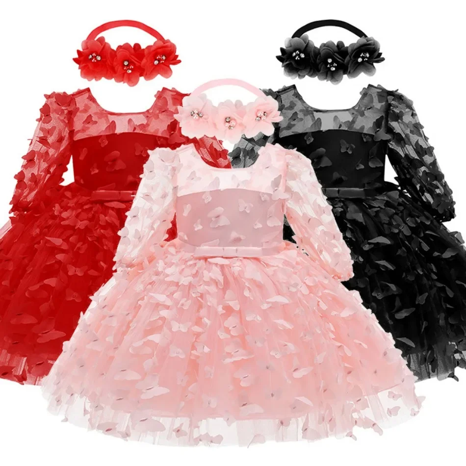 Kids Girl Princess Dress Toddler Long Sleeve Birthday Party Costume Butterfly Design Baby Girl Dress Summer Gauze Children Dress - Image 2