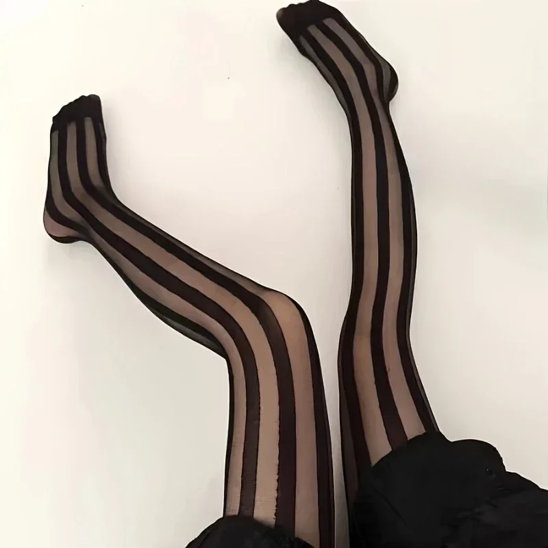 Women's Vintage Sexy Sheer Wide Vertical Stripe Pantyhose Tights Retro Classic Hosiery