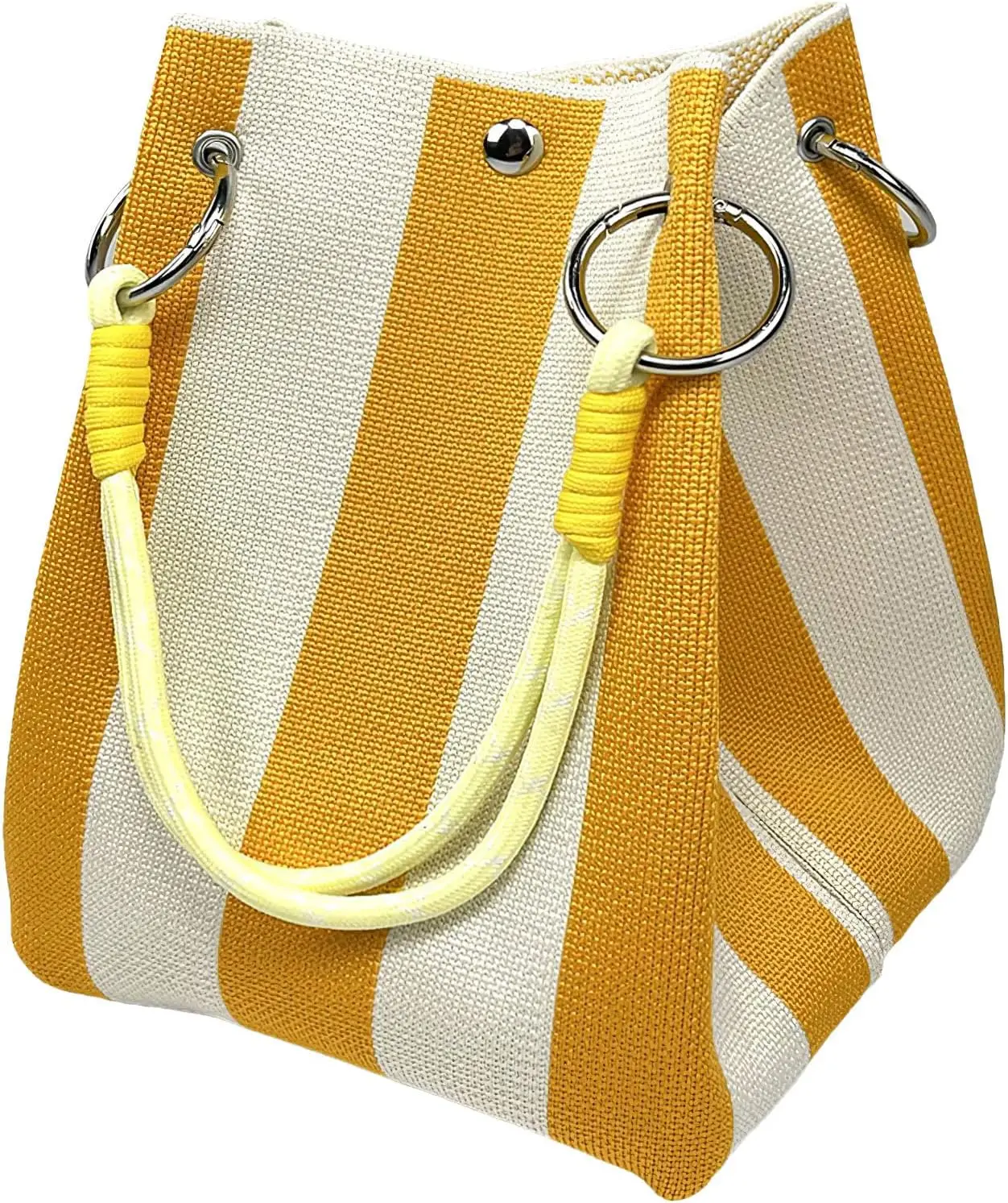 Mini Knitted Bucket Bag Women Small Handbag Geometric Colorblock Wristlet Purse With Detachable Handle - Image 16